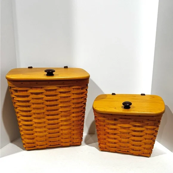 Longaberger Maple Wood Lidded Basket Set New - Picture 14 of 14